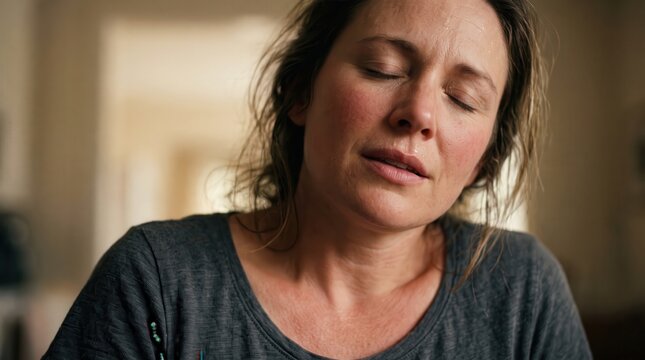 Woman Emotional Release Close Up, Intense Pleasure and Orgasmic Expression, Ecstatic Female Portrait Photography