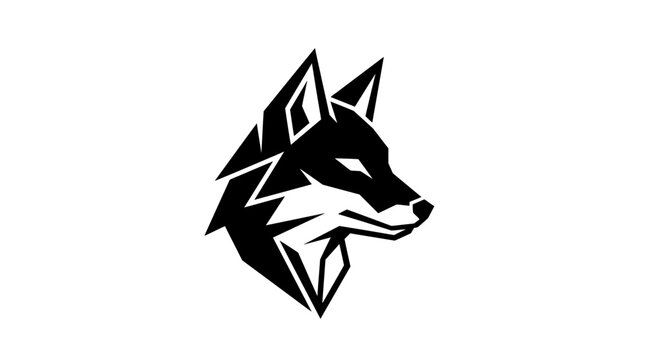 Fox head vector logo design, stylized animal mascot icon in black and white graphic style