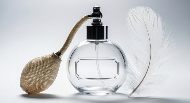 Vintage Perfume Bottle with Atomizer and Feather.
