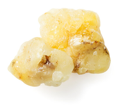 Natural elemi resin isolated on white background, top view.