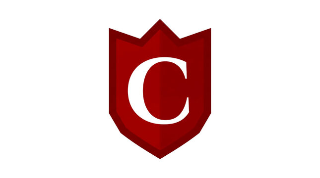 Red Shield Letter C Emblem. Classic Monogram Crest Symbol. Corporate Branding and Identity Concept. Bold Elegant Vector Illustration
