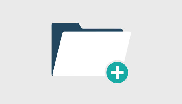 File folder icon with a plus symbol representing add new folder, document upload, storage creation, and data organization.