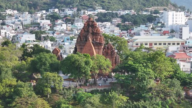Aerial view of the Po Nagar Cham Towers in Nha Trang, Vietnam