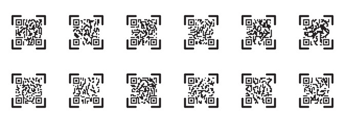 Fototapeta premium scan me qr code icon vector illustration, fake qr pattern design, encrypted information code symbol, mobile scanning interface graphic. QR Code Reader and Scanner Symbol Collection. EPS 10.