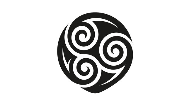 Abstract Spiral Circle Logo. Three Swirl Organic Symbol. Mystical Geometric Emblem. Minimalist Black Vector Illustration