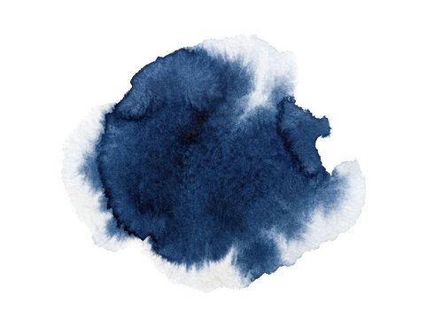Dark blue inkblot spreading on a transparent background.