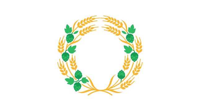 Wheat and Hops Circular Wreath Vector