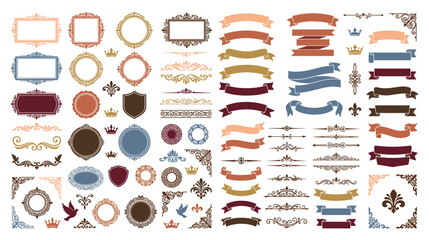 Vintage heraldic labels retro ribbons and ornate design badges. © MDTAZBIRHOSSAIN