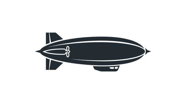 Black blimp zeppelin airship silhouette icon on white background.