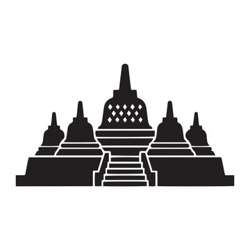Borobudur Temple Silhouette Vector Illustration Isolated on White Background