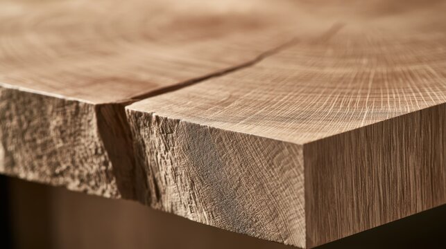 Woodwork showcasing a thick live edge timber slab with visible grain patterns and texture in a close up perspective.