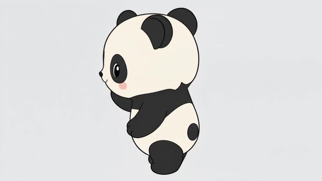 Adorable kawaii baby panda character making one gentle head movement in a clean children's cartoon animation on a pure white background.