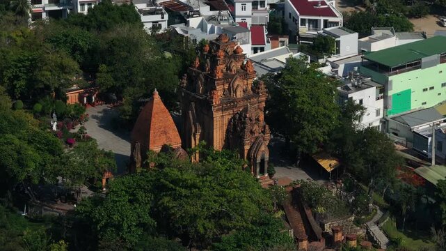 Aerial view of the Po Nagar Cham Towers in Nha Trang, Vietnam