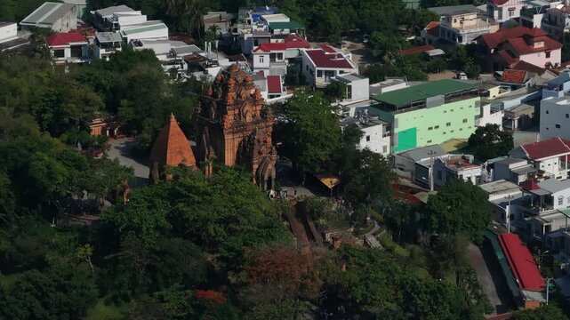 Aerial view of the Po Nagar Cham Towers in Nha Trang, Vietnam