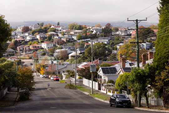 Houses over a hillside area of East Launceston in autumn