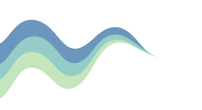 Abstract flowing wave design with three distinct color bands in blue and green hues on a white background.