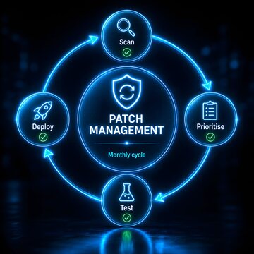 Patch management cycle from scan to prioritise and deploy