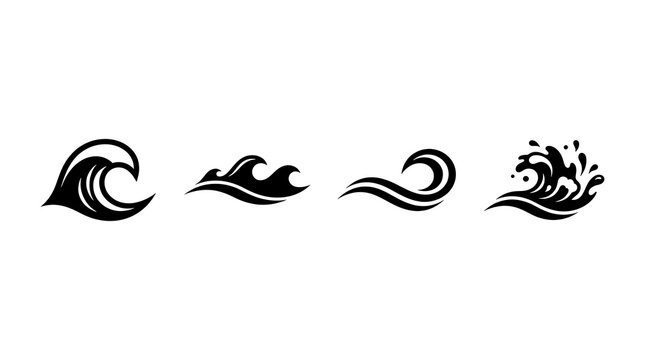 Black wave and splash abstract icons set