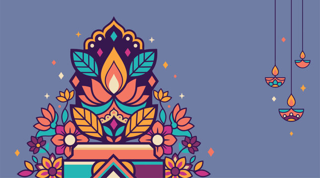 Colorful decorative diya lamp illustration for the traditional indian festival of lights celebration called diwali holiday