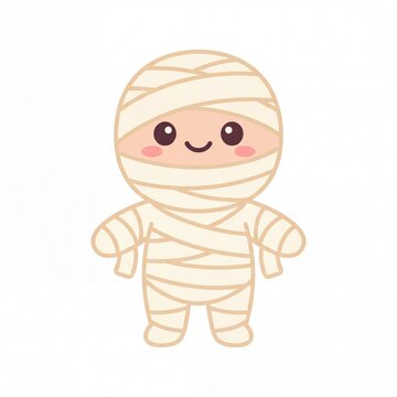 Cute halloween mummy cartoon character on white background