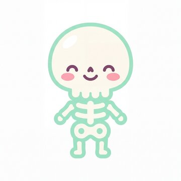 Cute mint green skeleton illustration for halloween decor