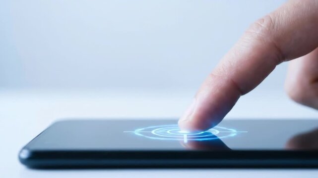 Touchscreen Smartphone Glowing Digital Interface, Key Performance Indicator KPI Analysis, Responsive Finger Interaction, Target Symbol, Tablet