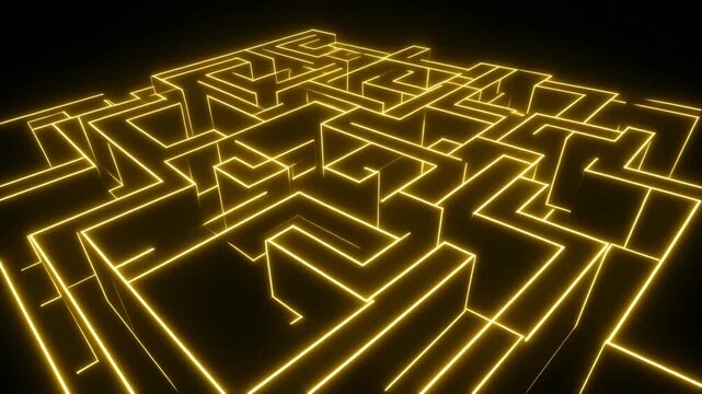 幾何学的に広がっていく光る迷路の通路