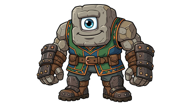Cute One Eyed Stone Golem Cyclops Monster Vector Fantasy Character Isolated White Background Illustration
