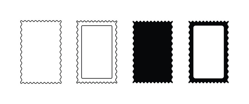 Scalloped Rectangle Frame Border Collection in Black and White, Decorative Wavy Edge Outline Templates for Invitations and Graphic Design