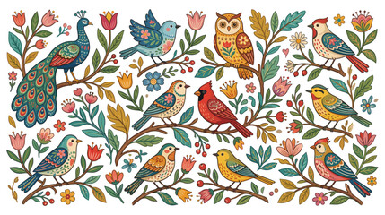 Fototapeta premium Folk art bird collection