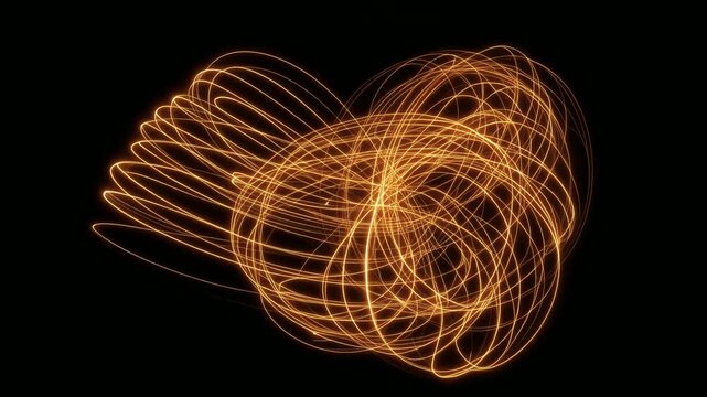 らせん状に広がる光る曲線のアート