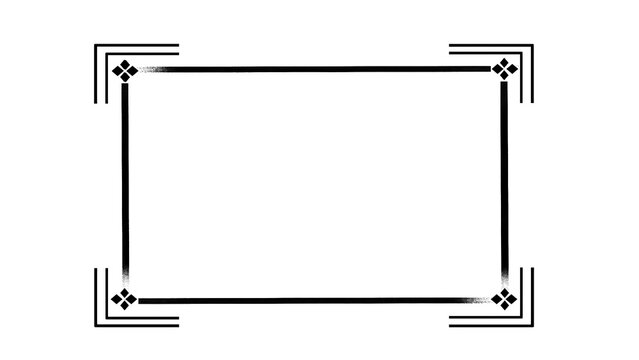 A black line rectangular border frame template with geometric corner accents for modern certificate document