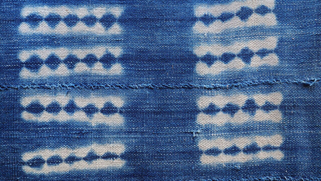 indigo African mud cloth (bogolan) from Mali	 -closeup

