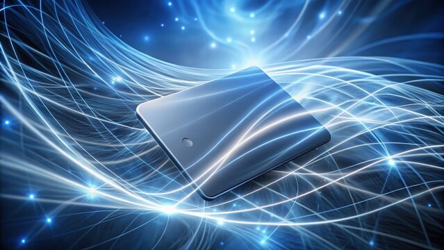 Abstract Light Waves and Digital Tablet with Glowing Background