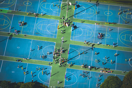 Aerial view of multiple outdoor netball courts