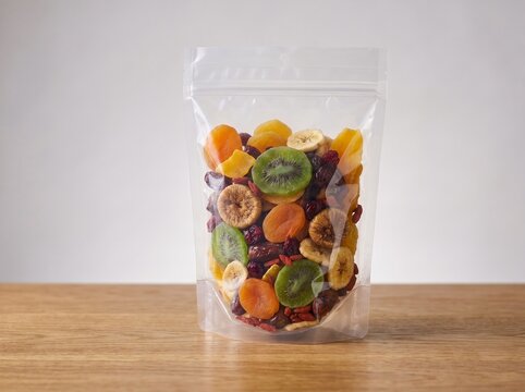Dried fruits in transparent pouch