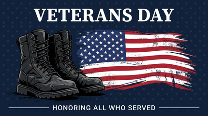 Naklejka premium Veterans Day background vector illustration with military boots and american flag