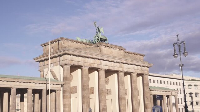 Brandenburg Gate Full View with Quadriga Statue Blue Sky Berlin