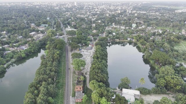 Ascending Aerial View of Historic Jagati Railway Station Bangladesh