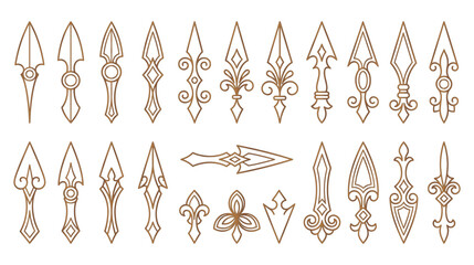 Vintage spearhead line art elements for architectural design use. © MDTAZBIRHOSSAIN