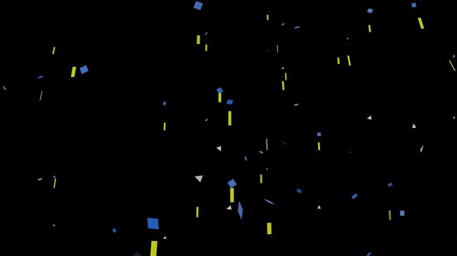 Dynamic explosion of multi-shaped confetti, glowing stars, and sparkle bursts on a black background. Great for logo reveals, celebration intros, and victory scenes.