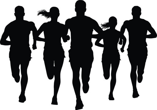 running silhouette vector illustration men and women jogging marathon fitness athlete health concept