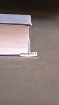 Executor Text on Book Pages Action and Task Completion Concept Footage