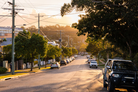 sunset view of a street in Greenslopes, Brisbane