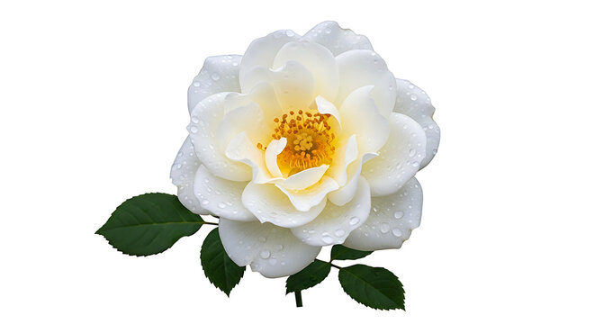 Beautiful white rose with green leaves