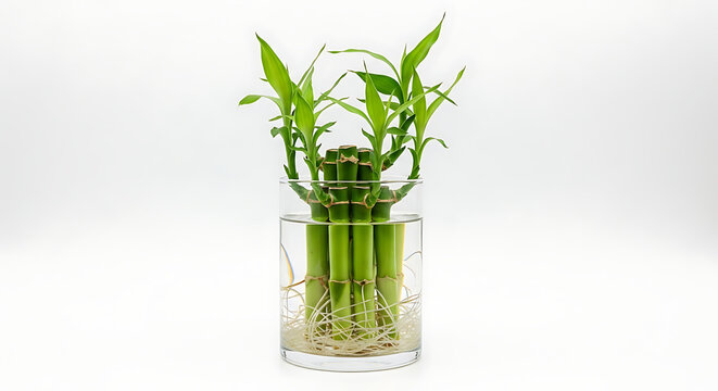 Fresh green bamboo stems in a clear vase