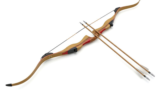 Traditional wooden bow and arrows ready