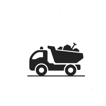 Black silhouette of a dump truck with a full load on transparent background