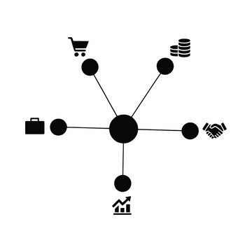 Business network diagram with icons on transparent background