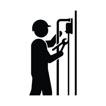 Electrician working with electrical panel silhouette on transparent background